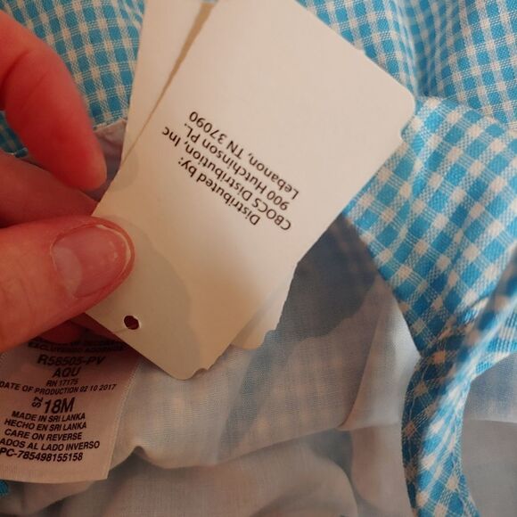 NWT Aqua blue gingham sundress w/ eyelet flounce & embroidered flowers 18m - Picture 8 of 9